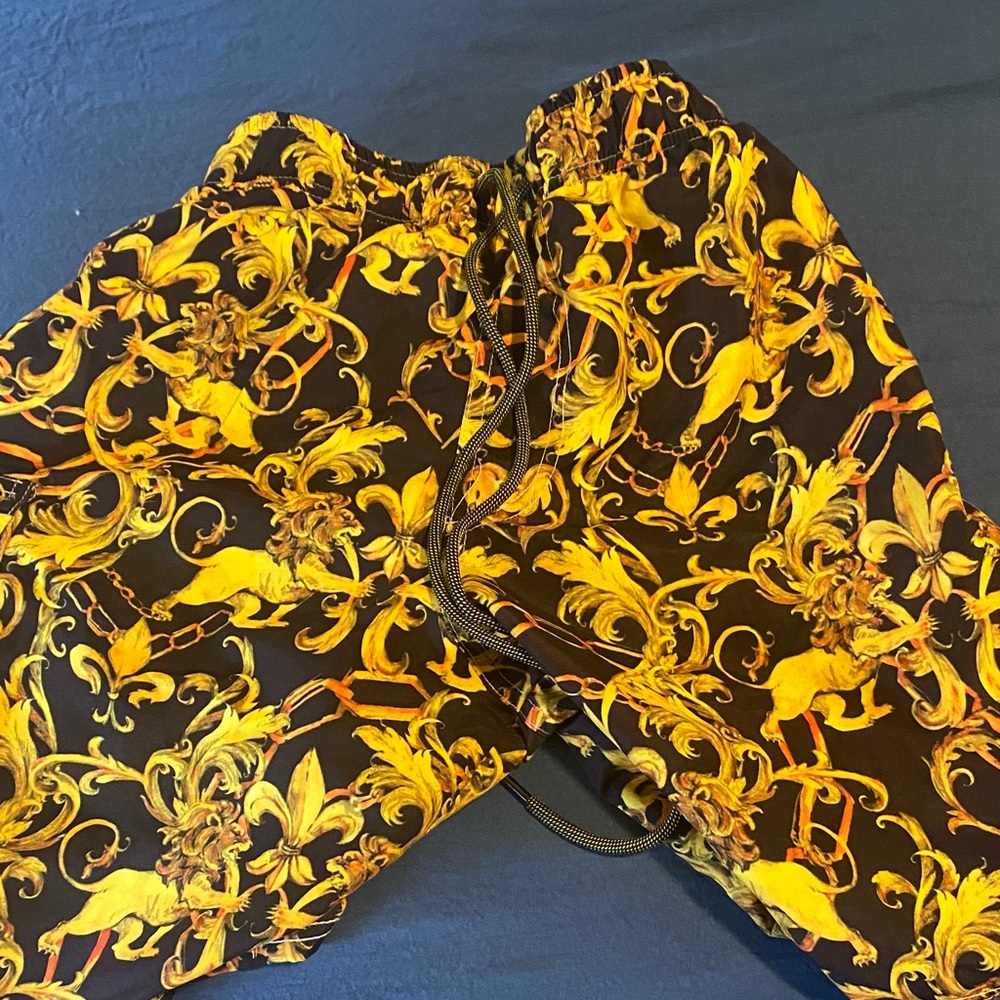 Men's Black and Yellow Swim Trunks